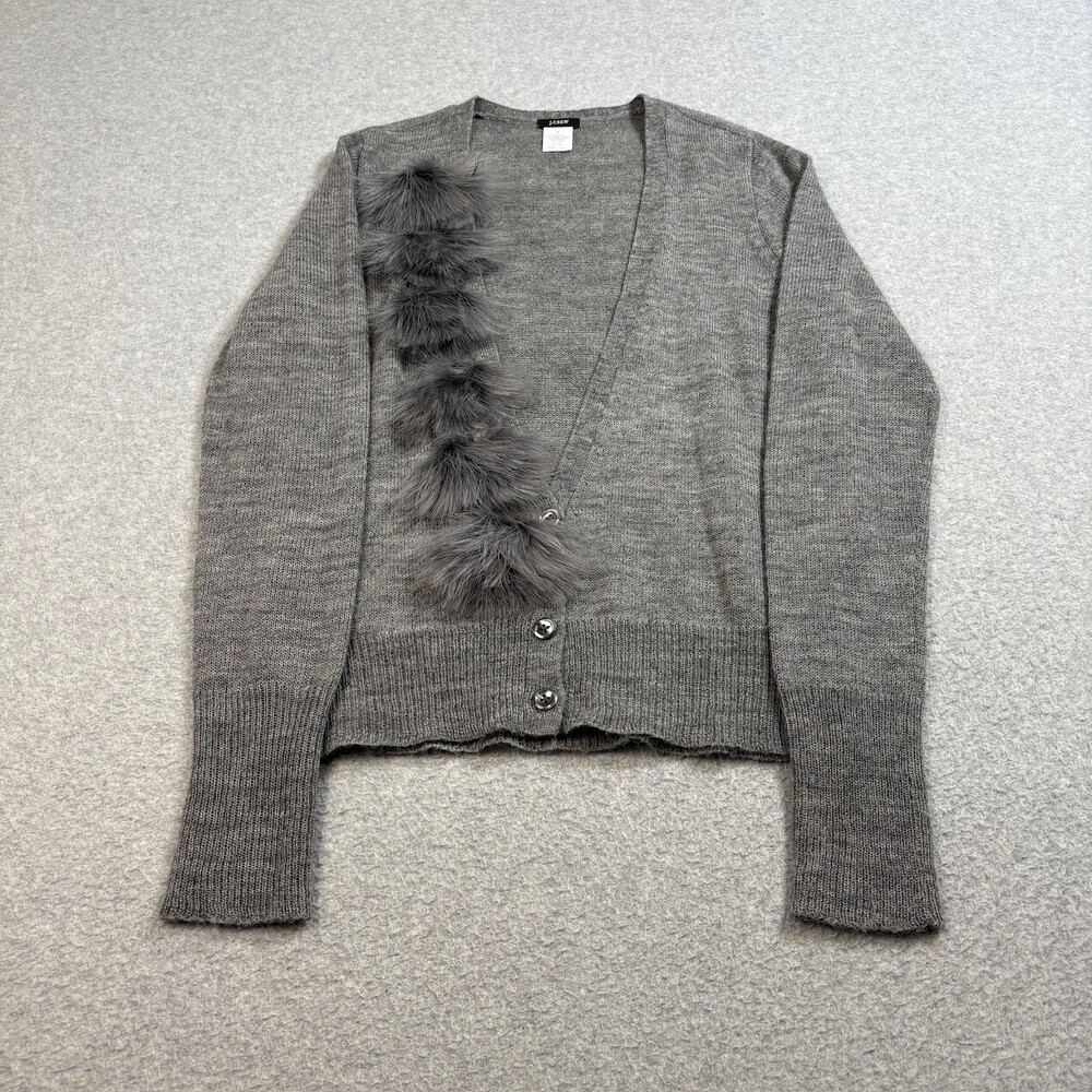 J Crew Cardigan Women S Gray Alpaca Merino Blend Sweater Faux Fur Academia Boho